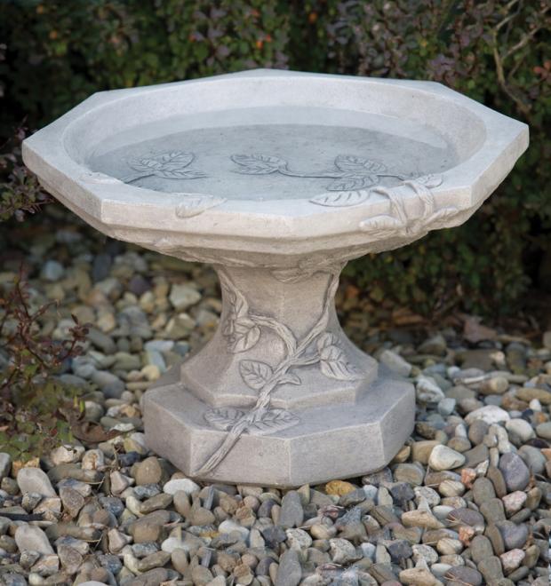 Vine Short Concrete Bird Bath