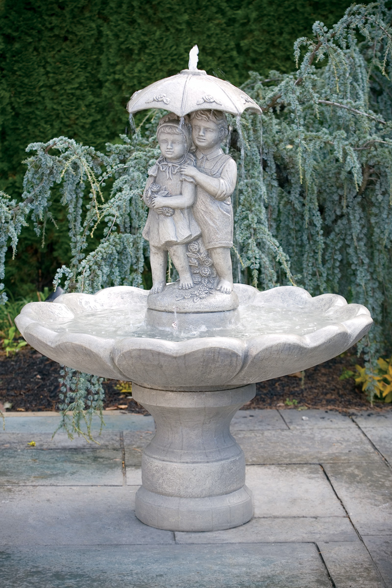 Single Tier Large Girl And Boy Under Umbrella Fountain | Massarelli's